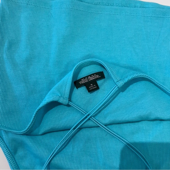 Wild Fable Teal Mint Green Ribbed Thin Strap Strappy High Neck Crop Tank Top - Picture 6 of 11